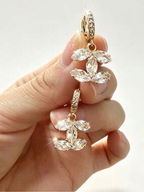 Macy's Gold-Tone Clear Crystal Floral Drop Earrings